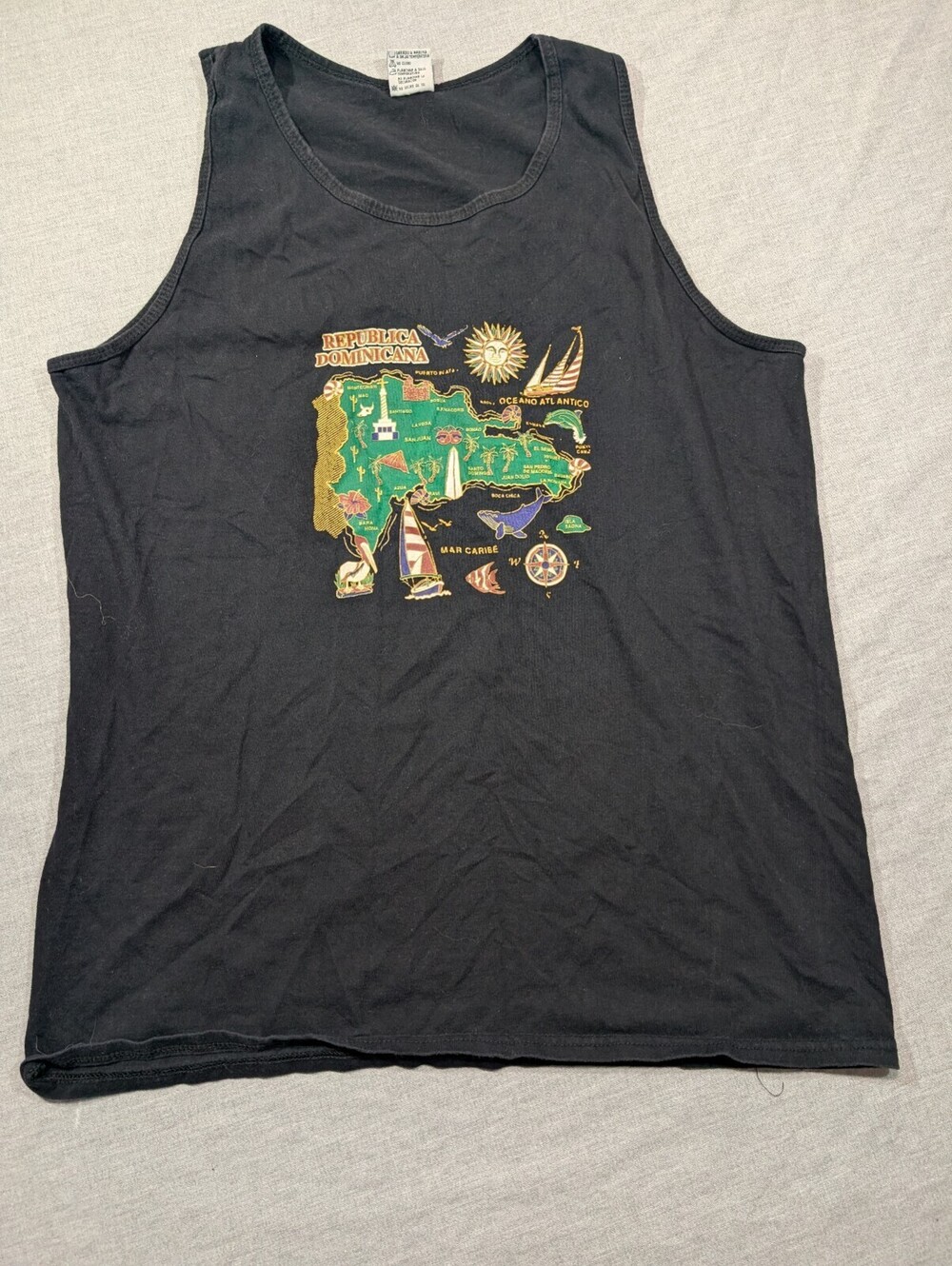 Brisas Republica Dominicana Map Graphic Tank Top Black Size L